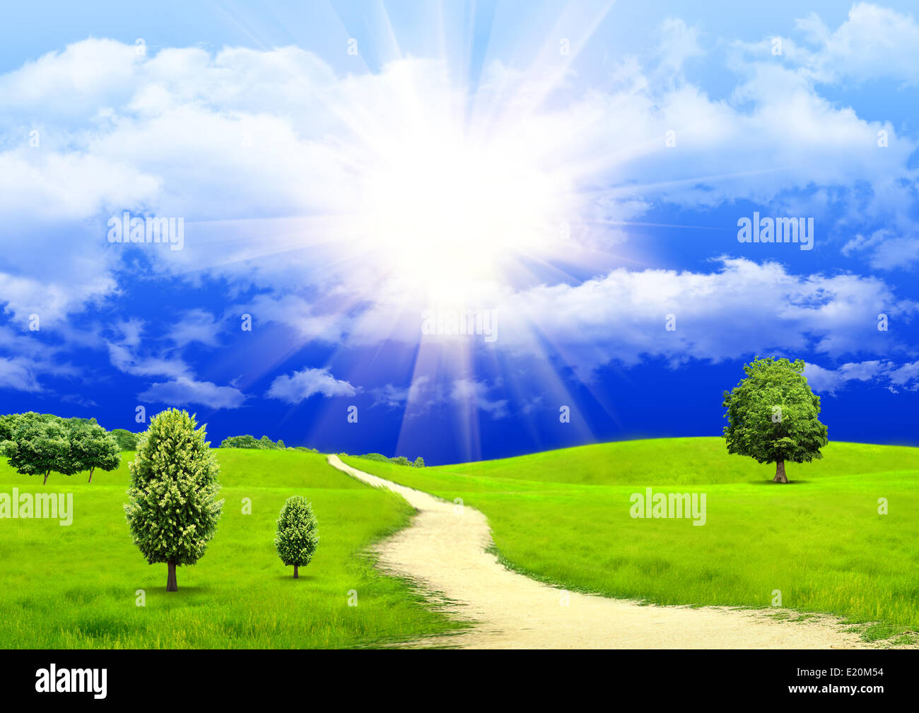 The summer sky and rural road Stock Photo - Alamy