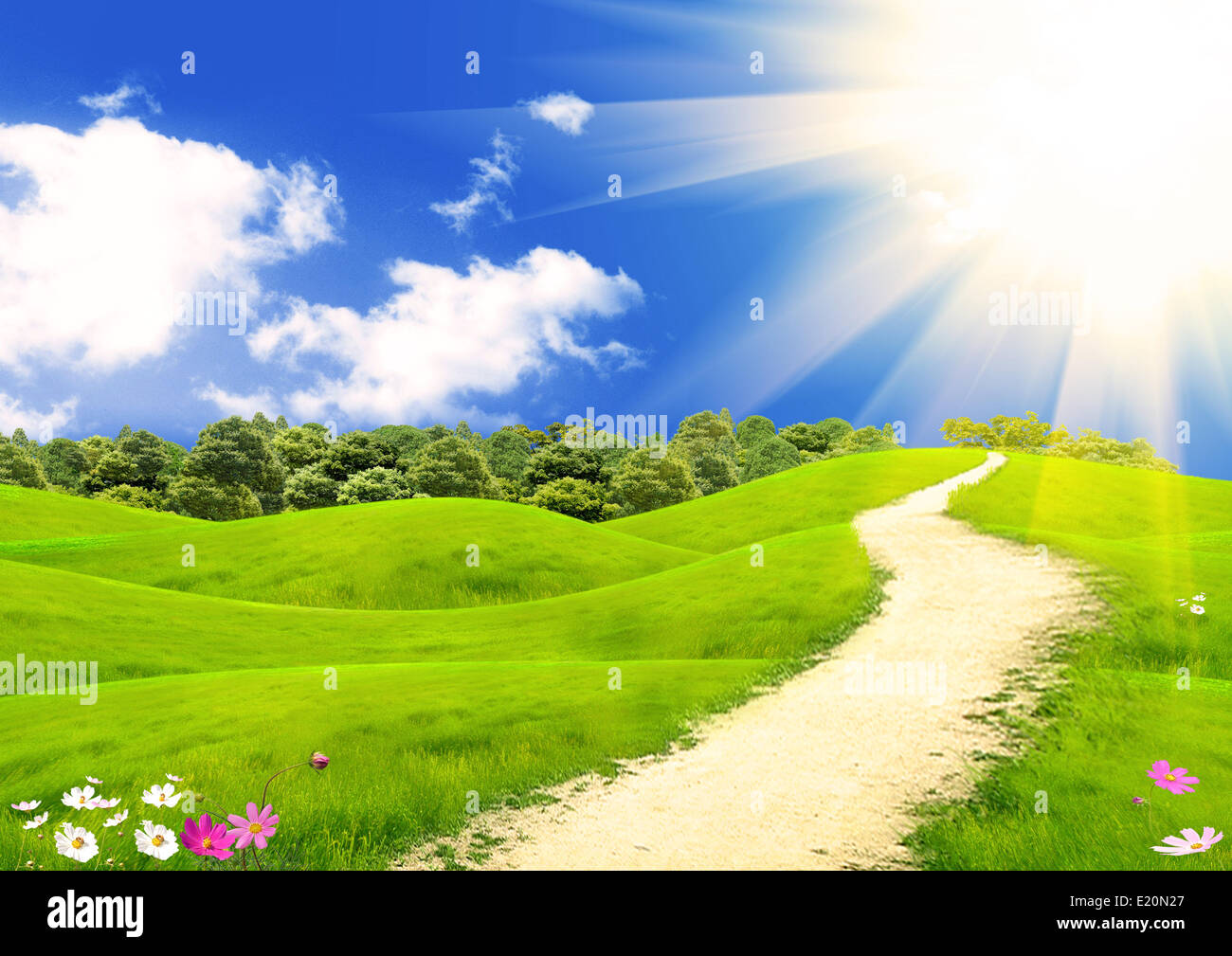 The summer sky and rural road Stock Photo - Alamy