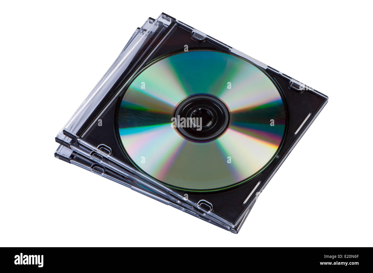 Stack of CD discs in a box isolated. Stock Photo