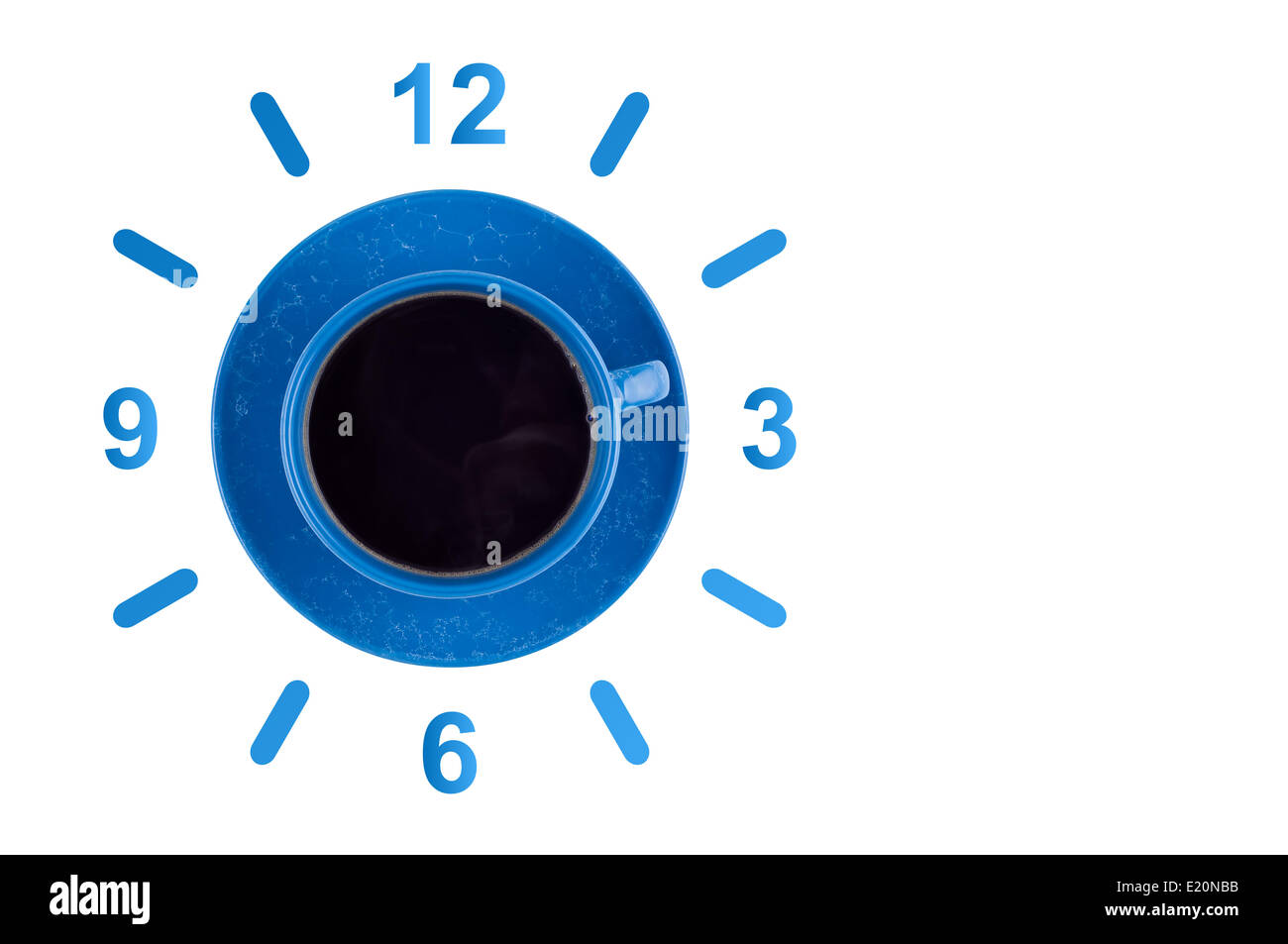 Coffee in blue cup with dial top view. Stock Photo