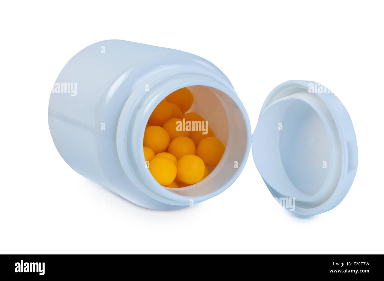 Tablets in a plastic jar isolated. Stock Photo