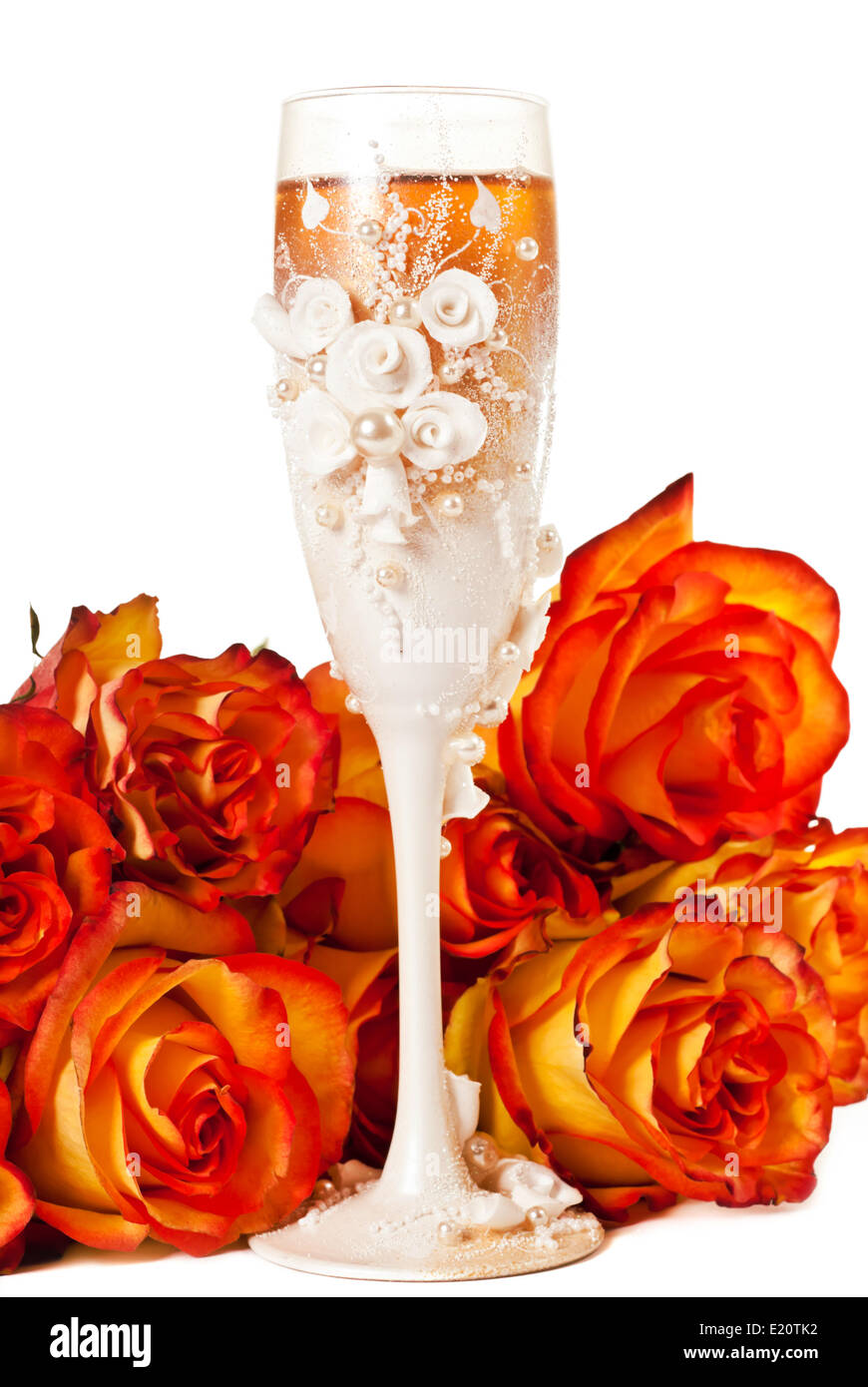 Glass of champagne with flowers Stock Photo