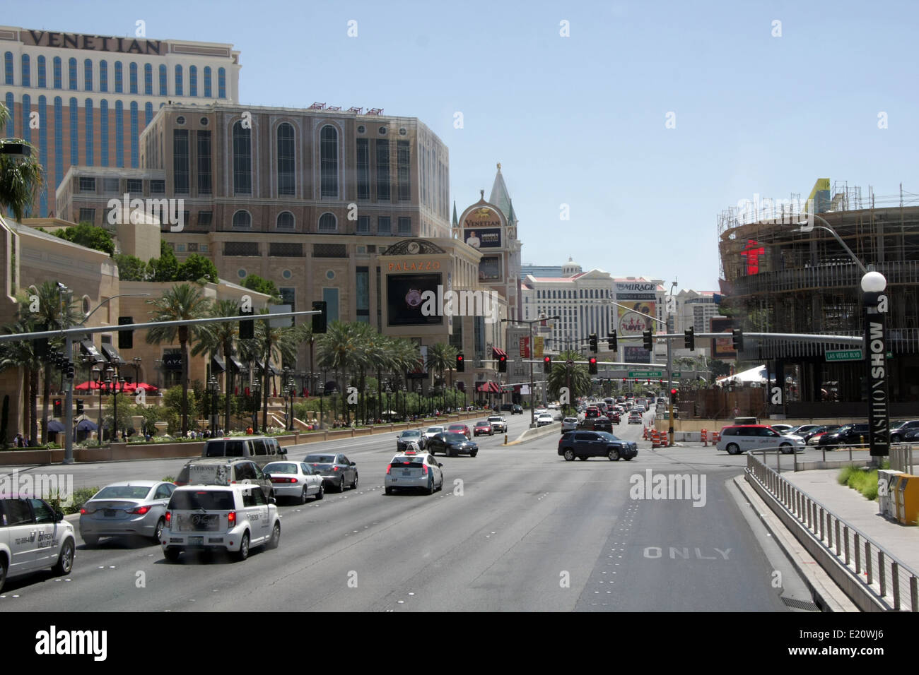 looking down The Strip in Las Vegas Stock Photo