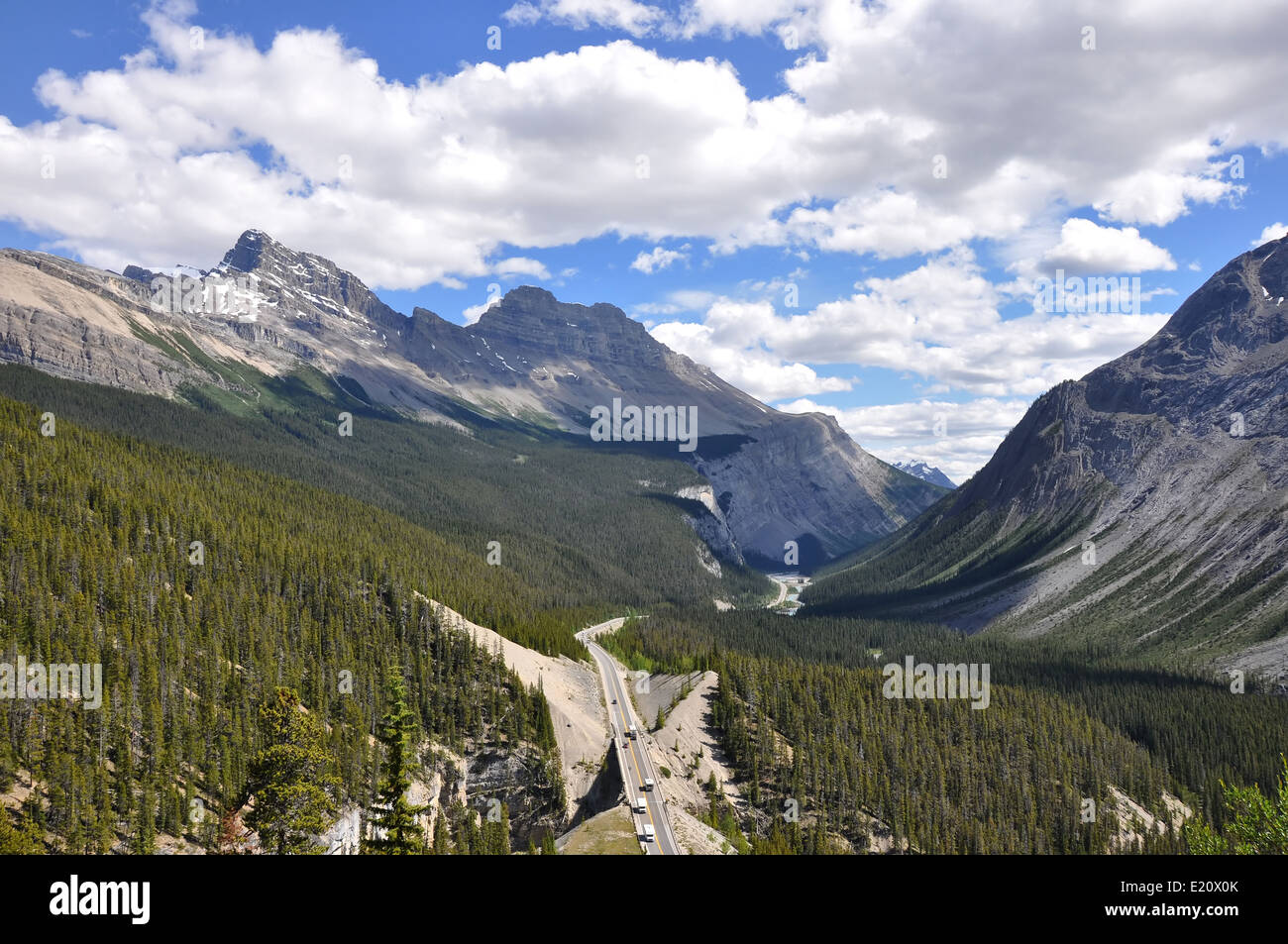 Panoramic view of Icefields Parkway in Canadian Rocky Mountains Stock ...