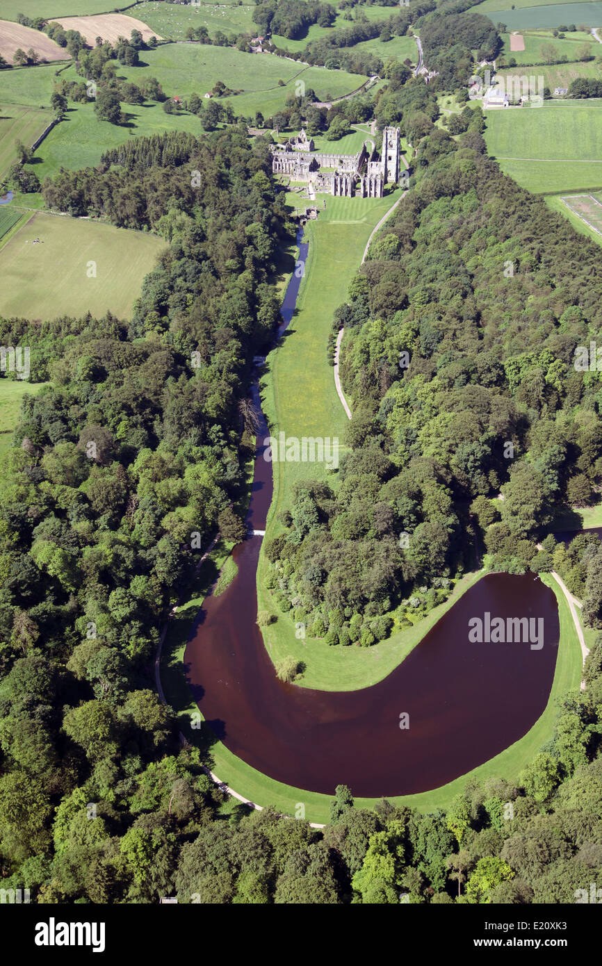Aerial view taken from over 1500' of Fountains Abbey & River Skell
