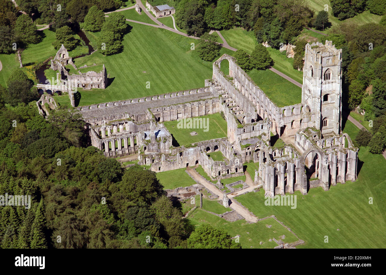 Aerial view of Fountains Abbey, near Ripon, one of the largest and Stock Photo 70091745 Alamy