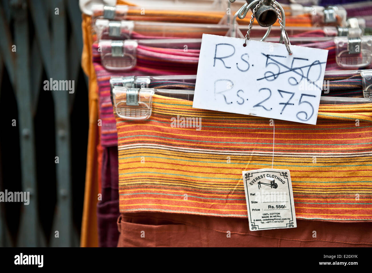 Clothing hanging in market in Kathmandu Nepal Stock Photo Alamy