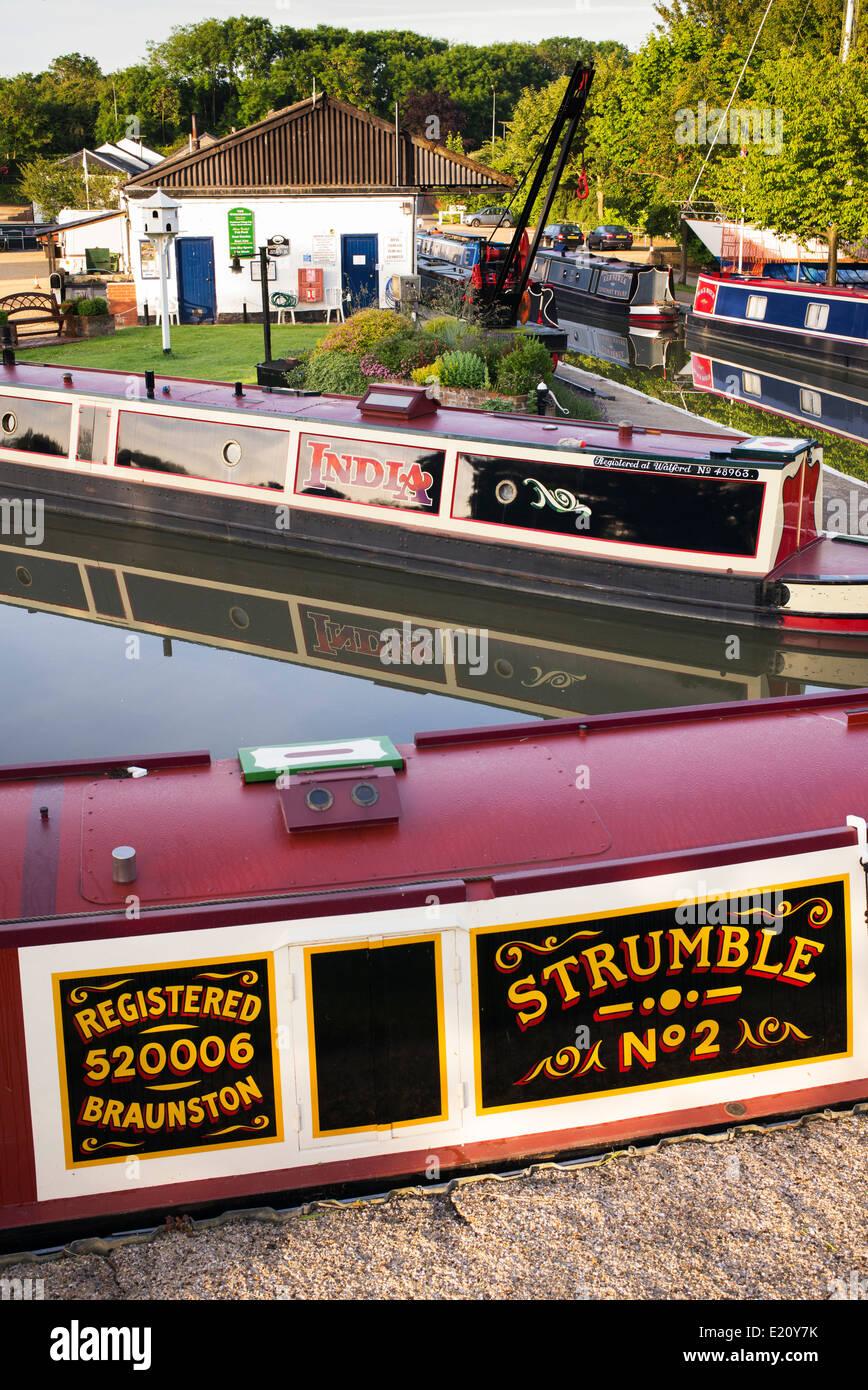 Narrowboats at Braunston Marina on the Grand Union canal. Braunston,  Northamptonshire, England Stock Photo