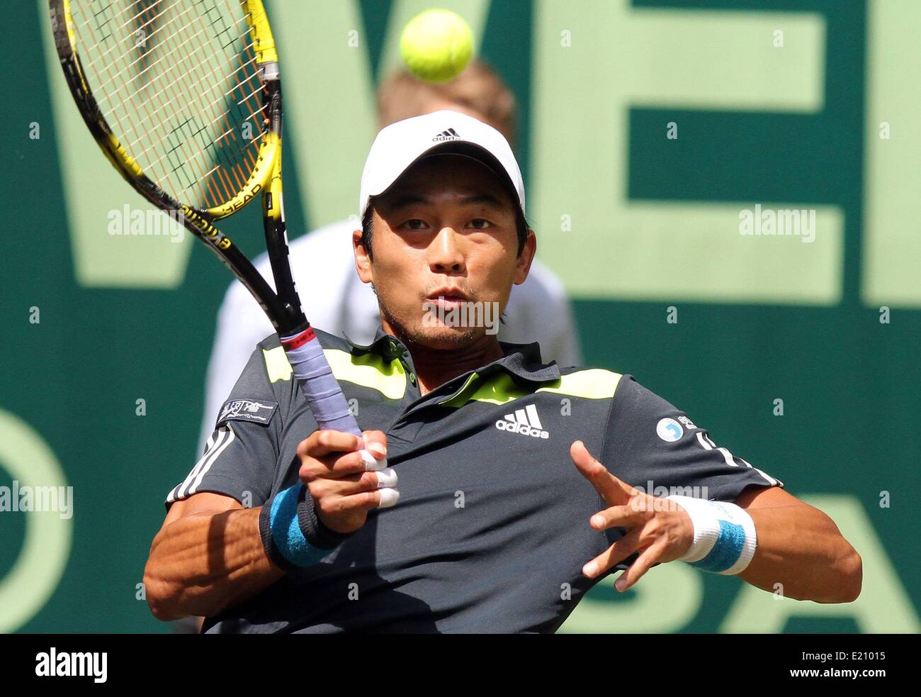 Halle (Westphalia), Germany, 12 June 2014. Taipei's Yen-Hsun Lu in action  against Croatia's Karlovic during the ATP tournament in Photo: OLIVER  KRATO/dpa/Alamy Live News Stock Photo - Alamy