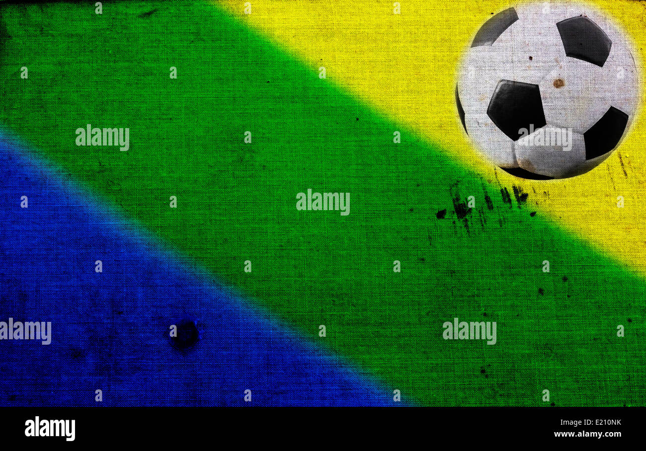 Vintage photo of soccer ball and the colors of the Brazil flag Stock Photo