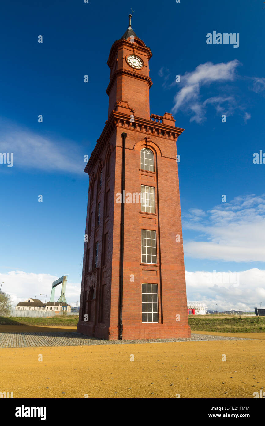 With three clock faces, this structure doubled as clock tower and watertower providing hydraulic power. Stock Photo
