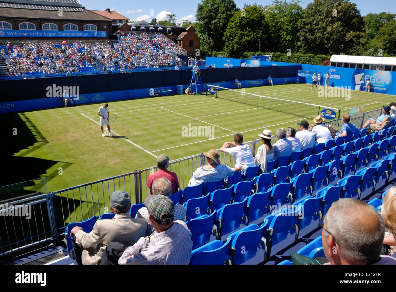 Aegon Tennis Championships, Queens Club, London, June10th 2014. Play on  court no. 2, looking over to the stands of court 1 Stock Photo - Alamy