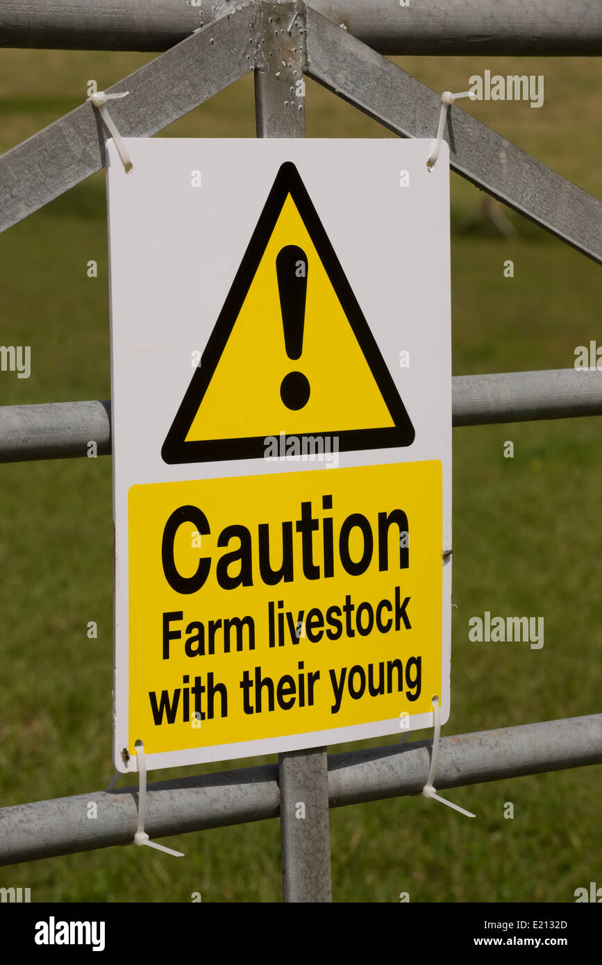 Farm gate warning notice Livestock and young animals in field Stock