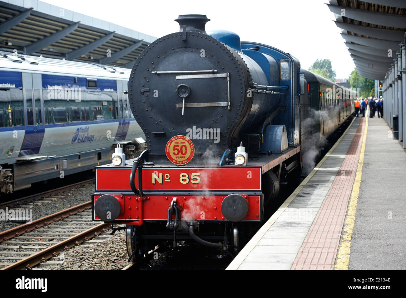 steam locomotive train at bangor station northern ireland Stock Photo