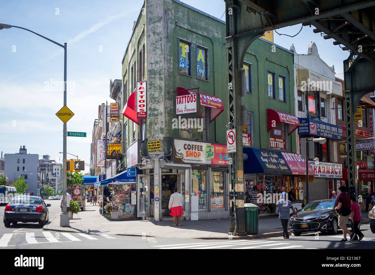 Stores under the El on Broadway, a CBD in the Bushwick neighborhood of