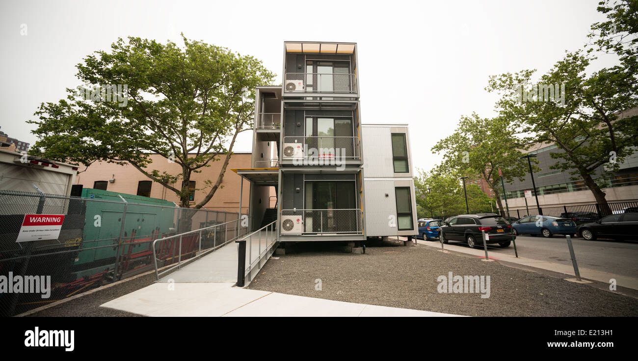 A prototype of temporary emergency housing is erected in Brooklyn in New York by the Office of