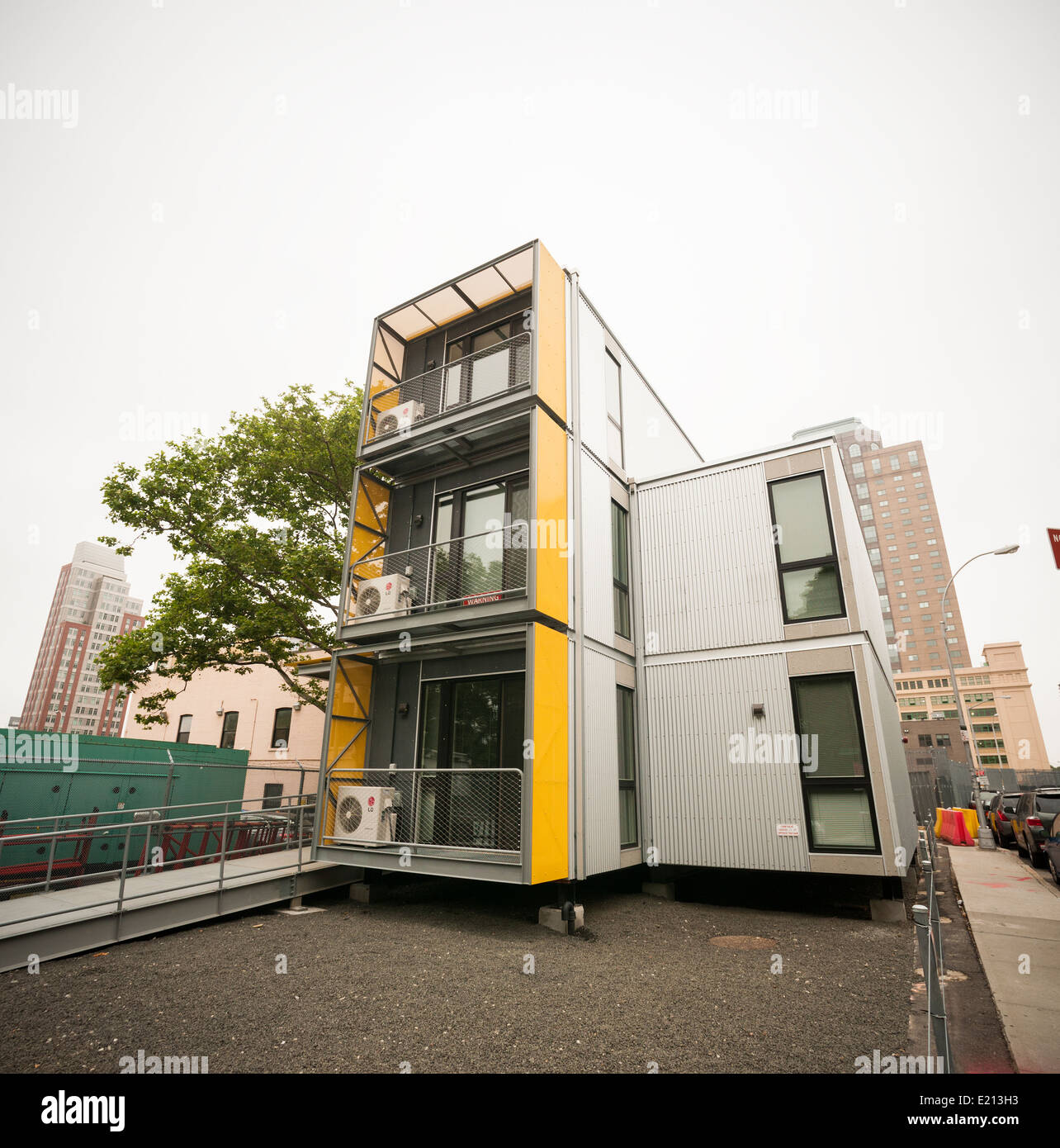 A prototype of temporary emergency housing is erected in Brooklyn in