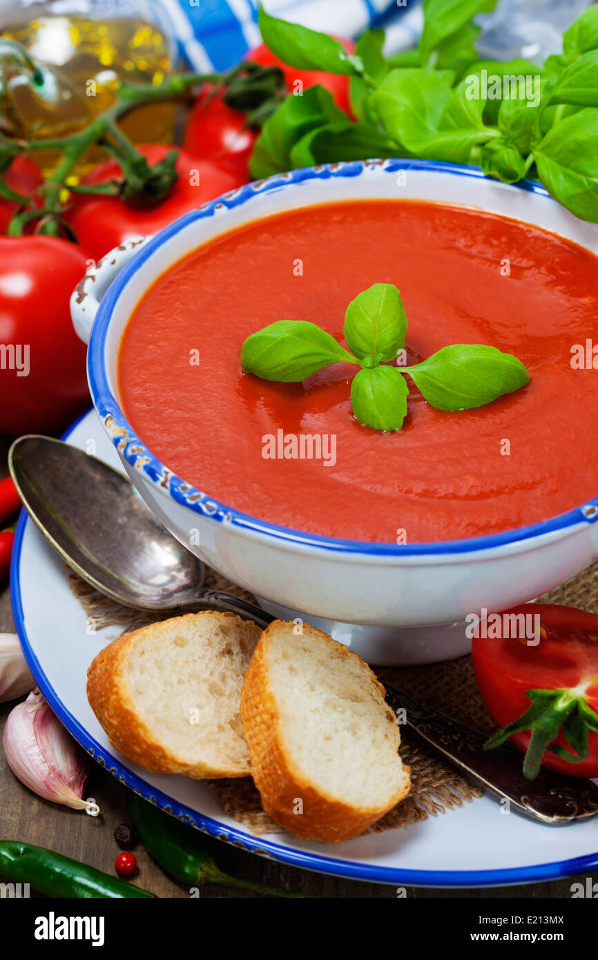 Traditional tomato soup and ingredients Stock Photo - Alamy