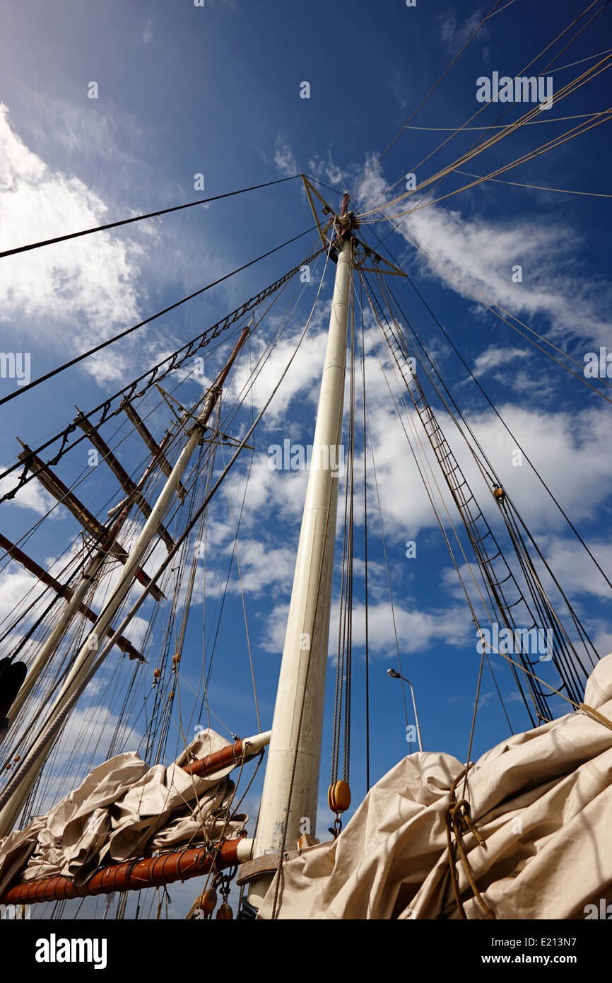 mast and rigging on a sailing tall ship bangor northern ireland Stock Photo