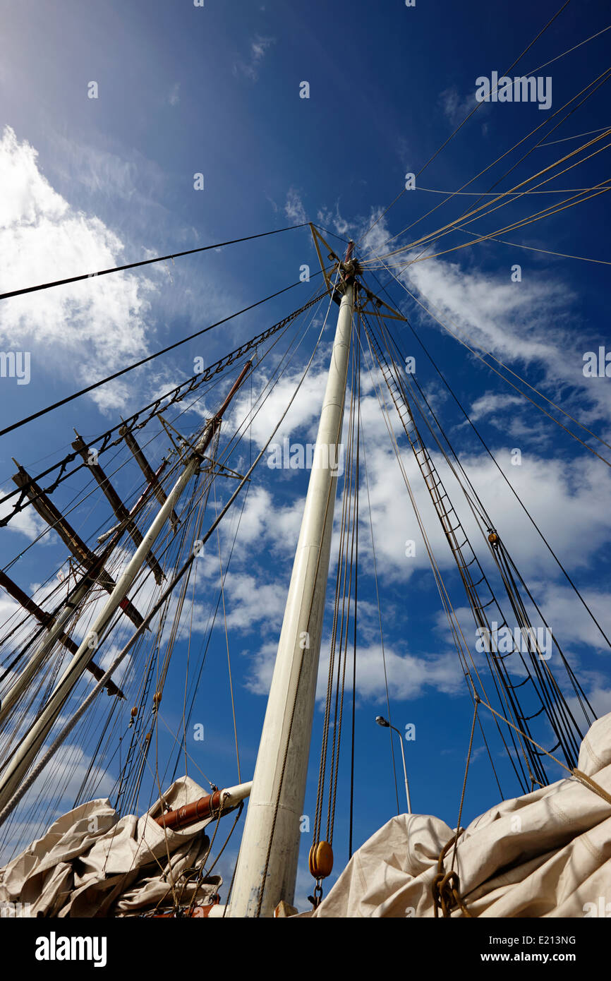 mast and rigging on a sailing tall ship bangor northern ireland Stock Photo