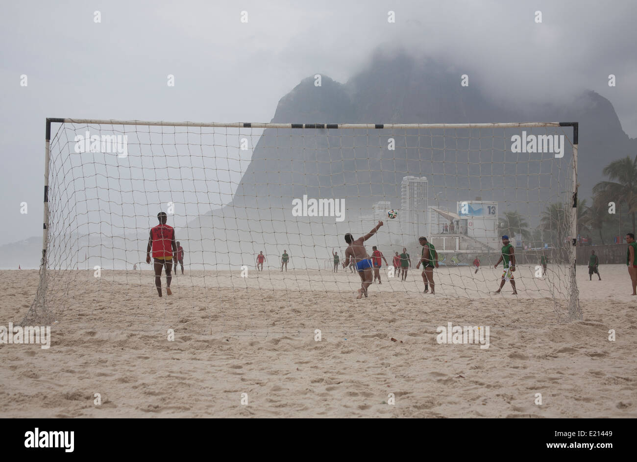 Football Match on Brazilian Beach in Rio De Janeiro Stock Photo