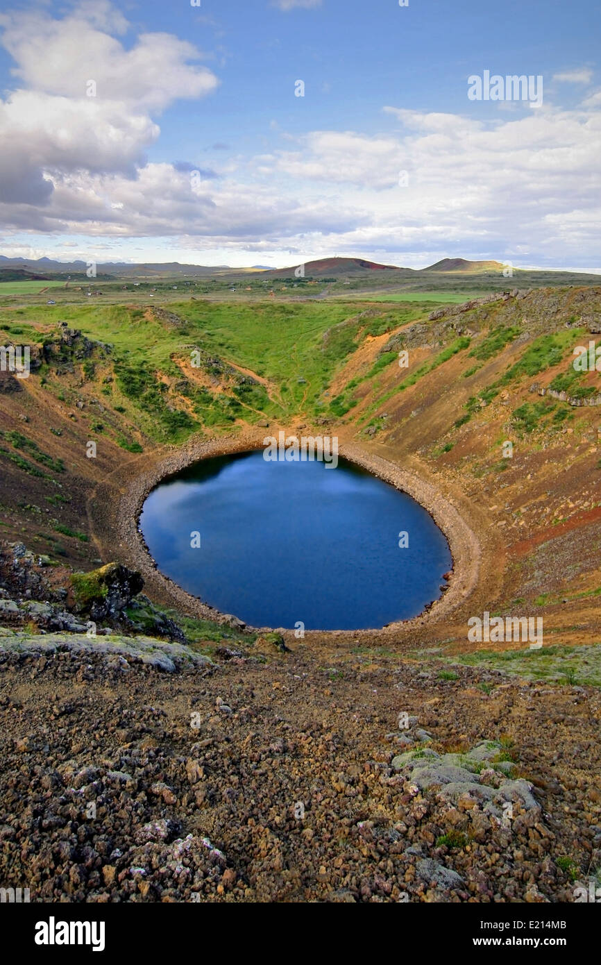 Volcanic crater lake of Kerid in Southern Iceland. Stock Photo