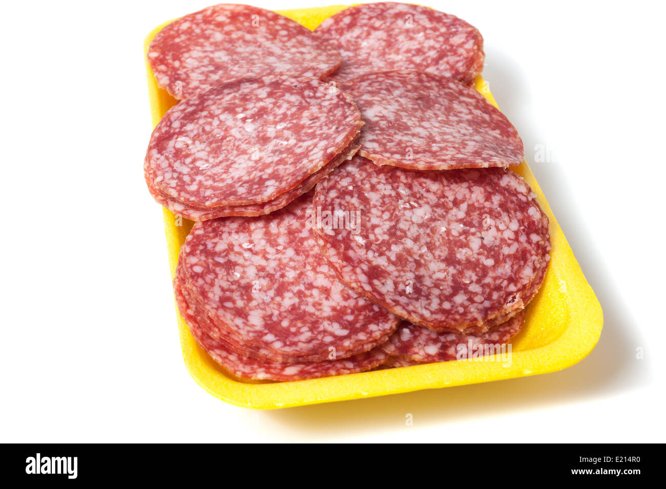 Salami background with many sliced pieces of salami Stock Photo Alamy