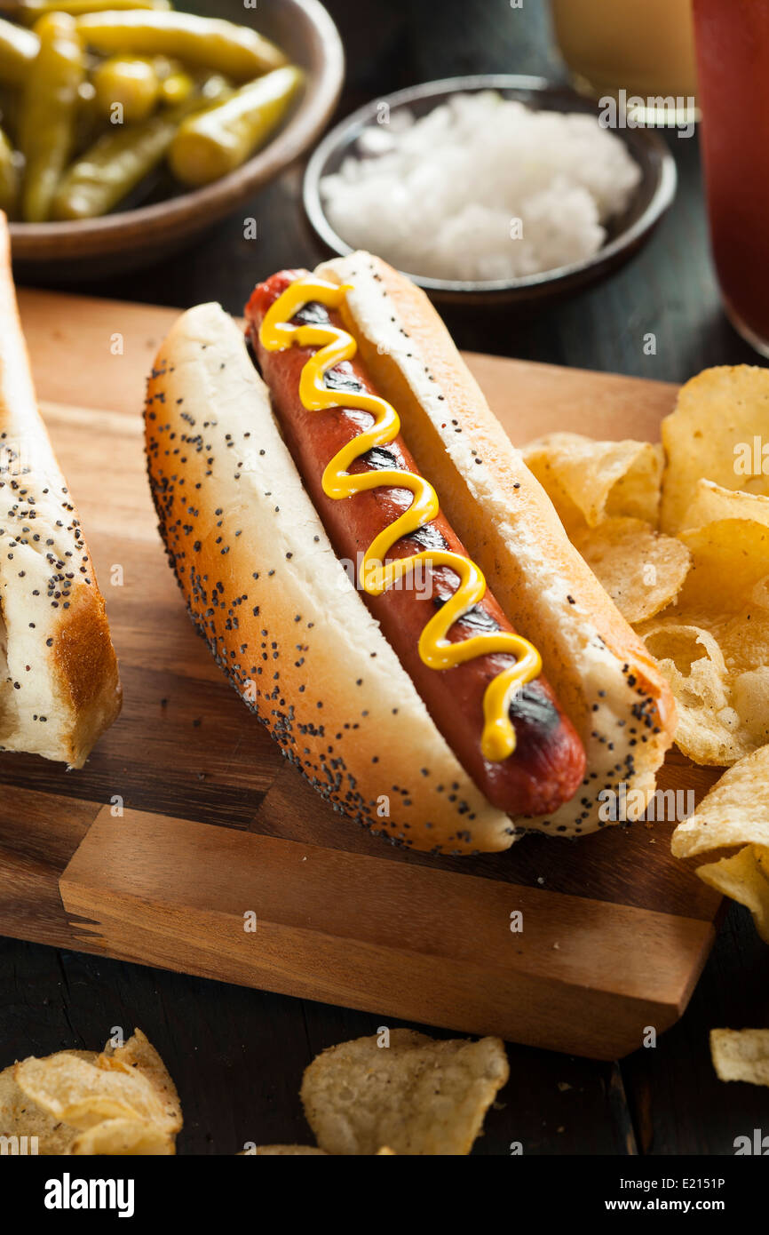 Gourmet Grilled All Beef Hots Dogs with Sides and Chips Stock Photo Alamy