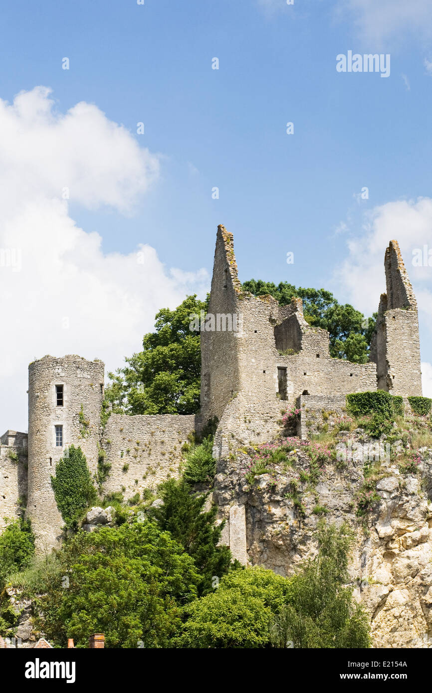Castle ruins at Angles sur l'Anglin, Vienne, France. Stock Photo