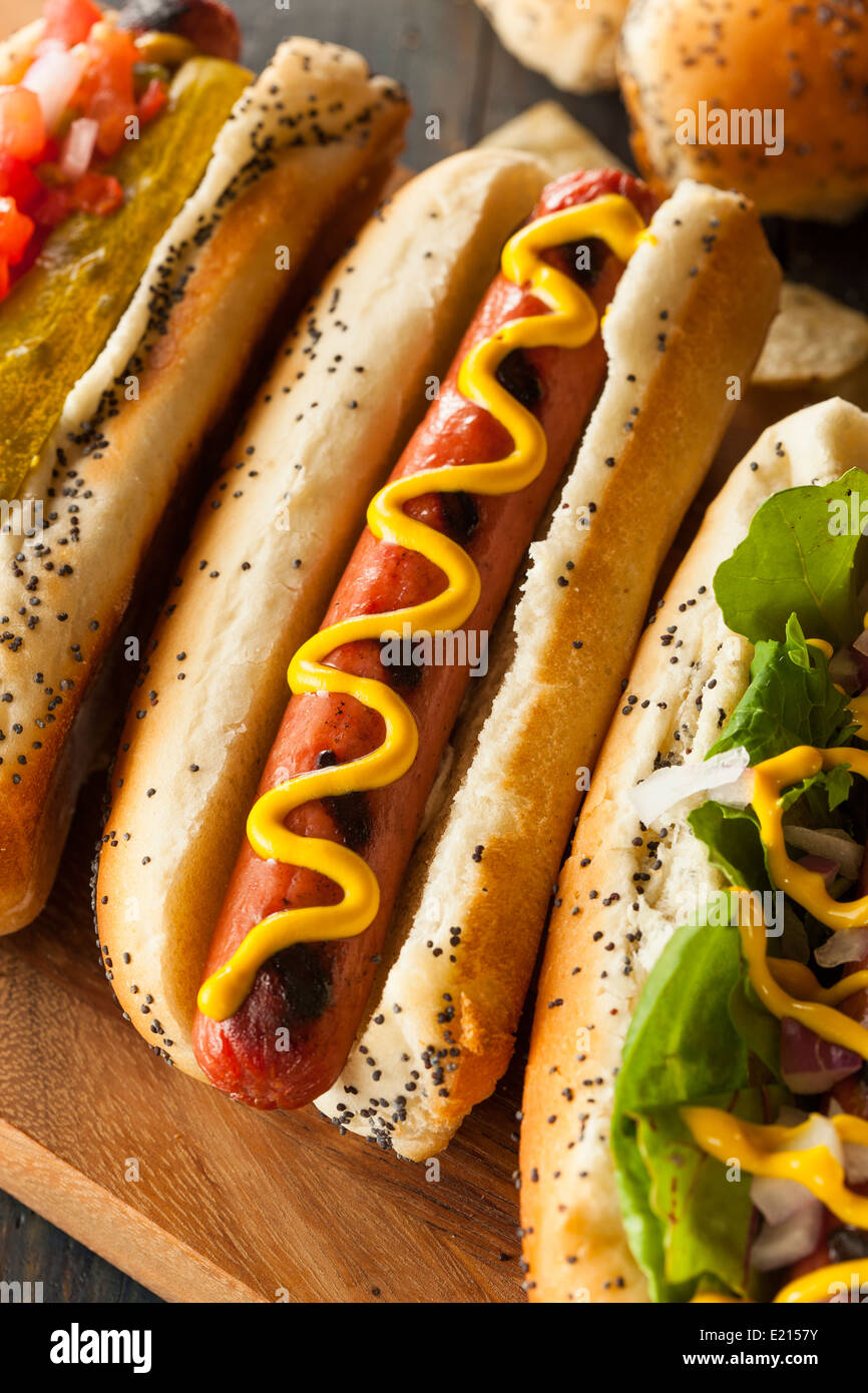 Gourmet Grilled All Beef Hots Dogs with Sides and Chips Stock Photo Alamy
