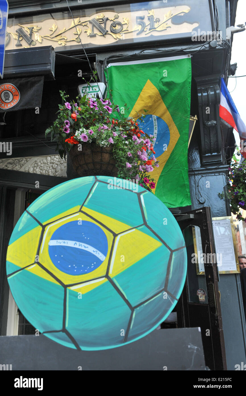 Old Compton Street, London, UK. 12th June 2014. A pub in Soho has a World Cup theme. Credit:  Matthew Chattle/Alamy Live News Stock Photo
