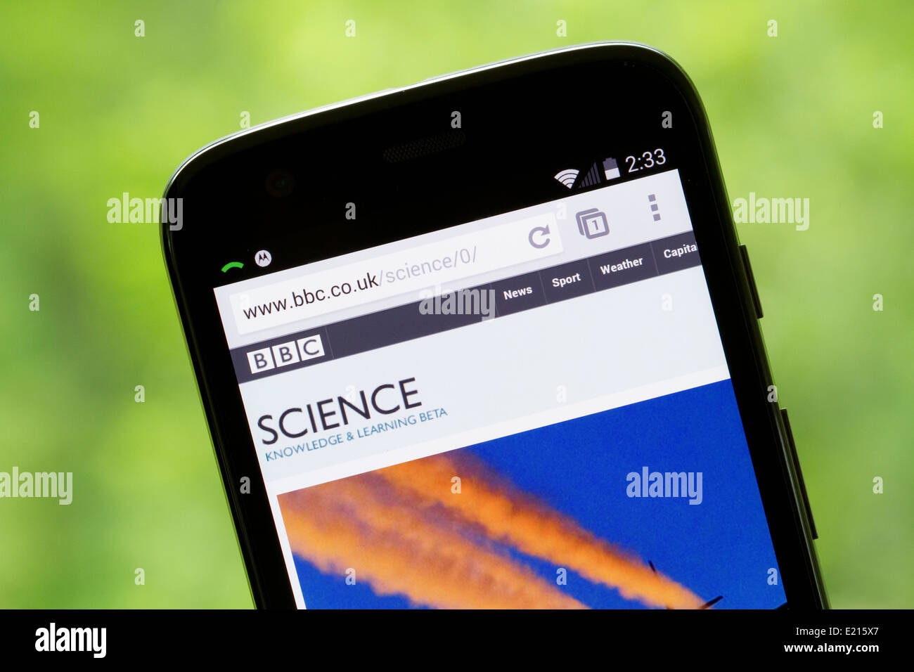 BBC Science page website displayed on the screen of a Motorola, Moto G cellphone, mobile phone. Stock Photo