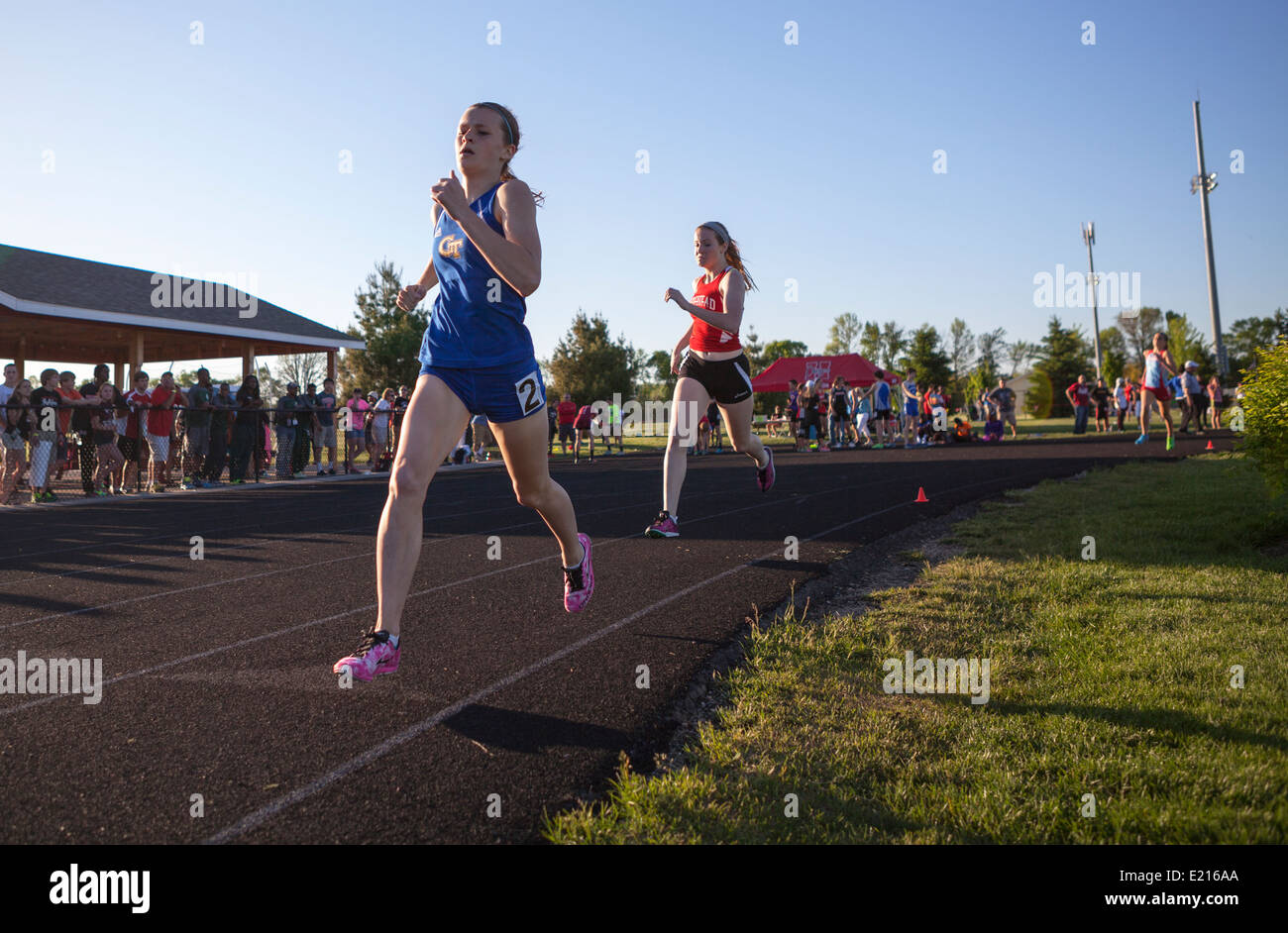 High school athletes compete in a track and field meet in Milwaukee, Wisconsin, USA. Stock Photo