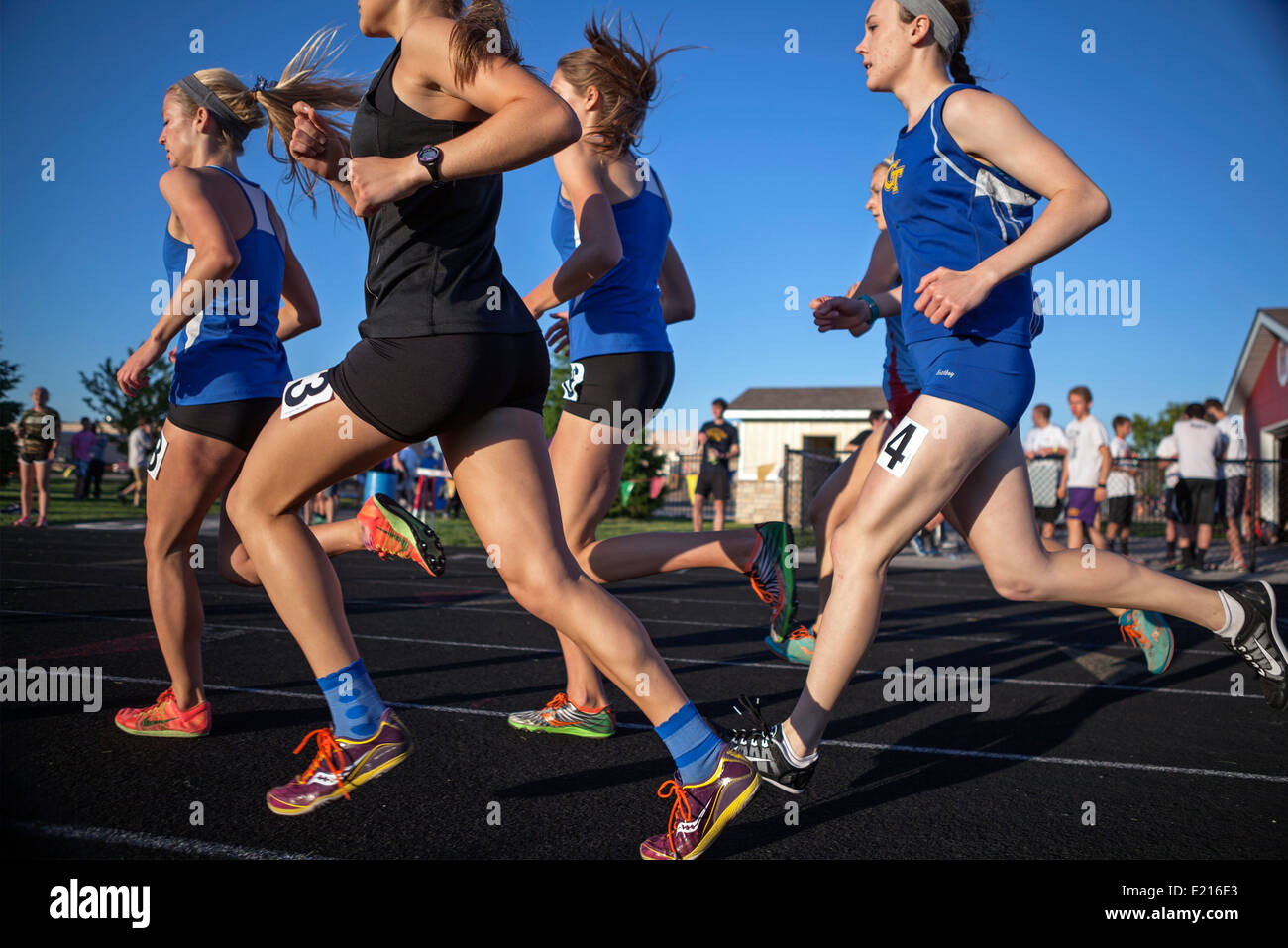 High school athletes compete in a track and field meet in Milwaukee, Wisconsin, USA. Stock Photo