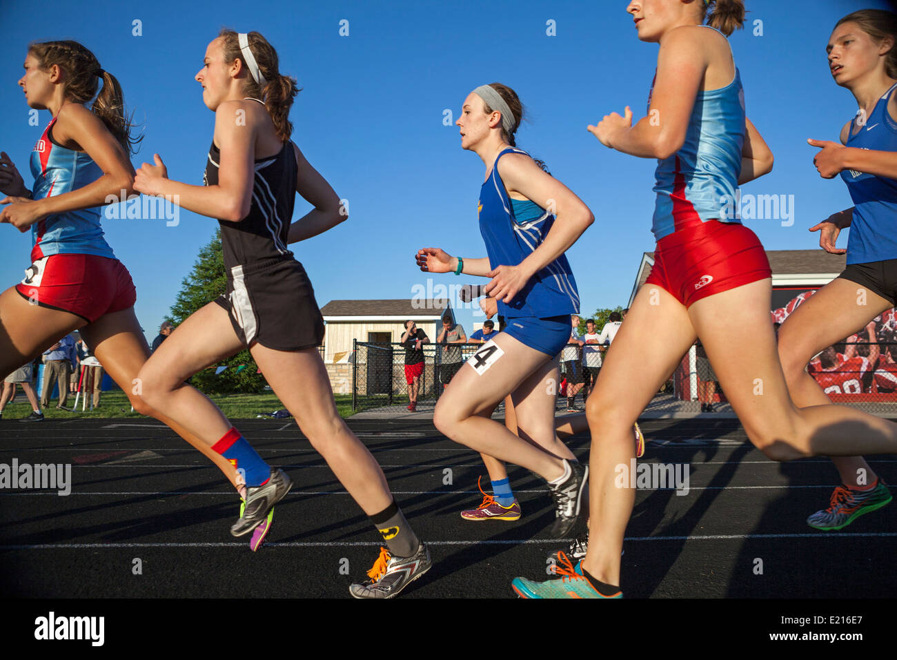 High school athletes compete in a track and field meet in Milwaukee, Wisconsin, USA. Stock Photo