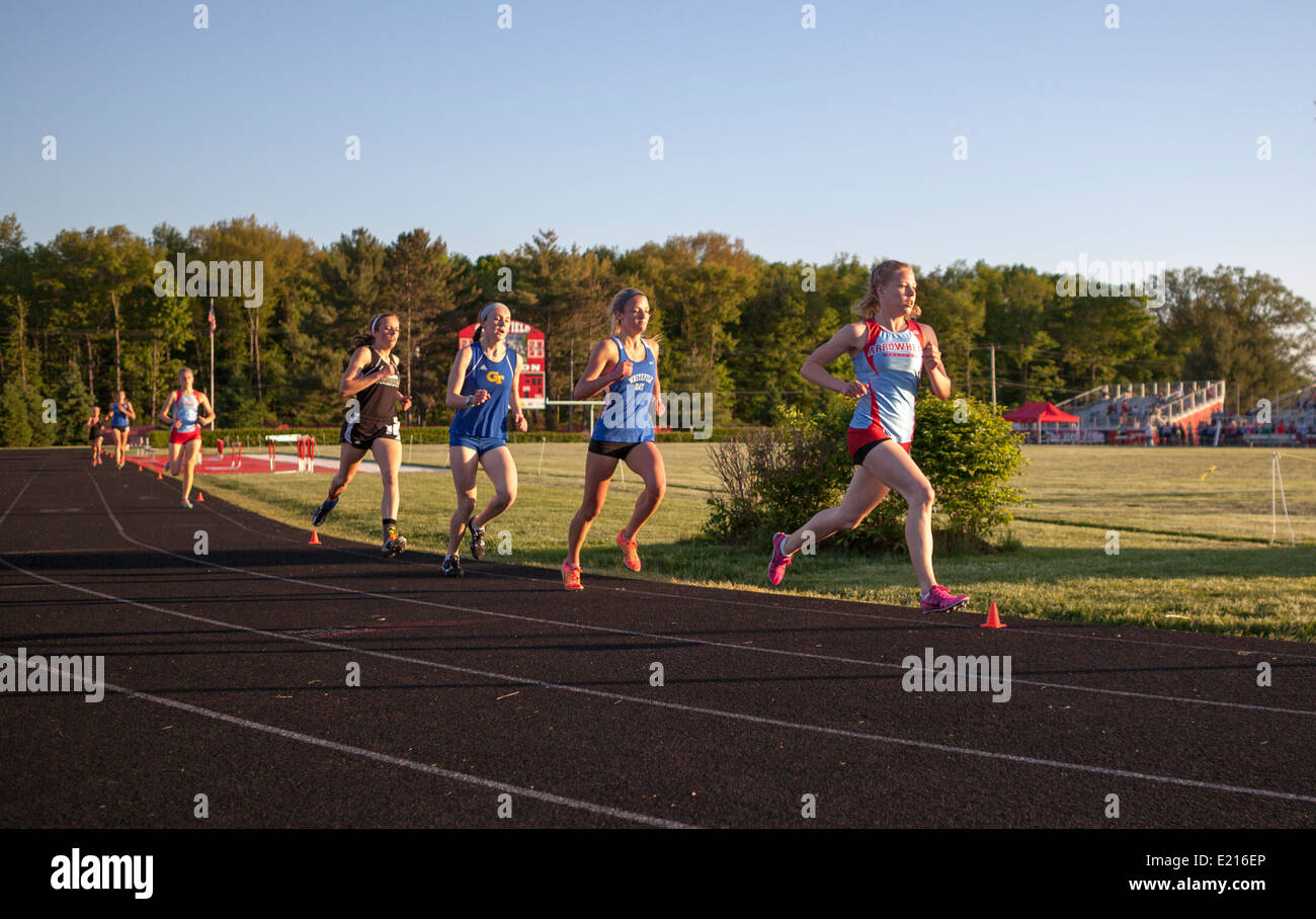 High school athletes compete in a track and field meet in Milwaukee, Wisconsin, USA. Stock Photo