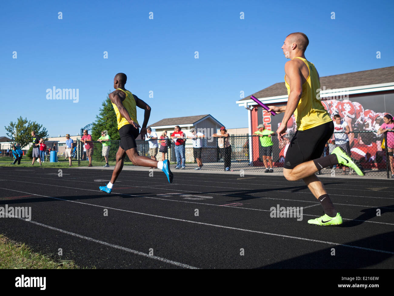 High school athletes compete in a track and field meet in Milwaukee, Wisconsin, USA Stock Photo