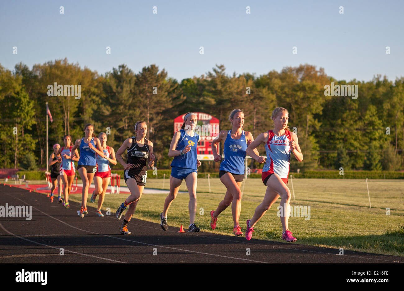 High school athletes compete in a track and field meet in Milwaukee, Wisconsin, USA. Stock Photo