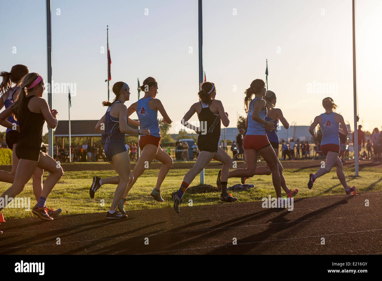 High school athletes compete in a track and field meet in Milwaukee, Wisconsin, USA. Stock Photo