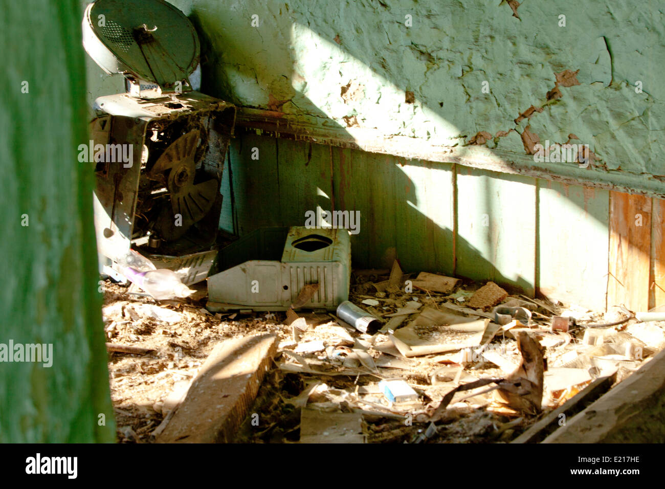 Deserted house urban decay broken junk rubbish Stock Photo