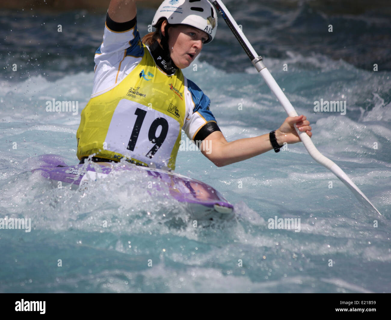 ICF Canoe Slalom 2014 World Cup 1 - 8th June 2014. GRANT Sarah (AUS) n final, Lee Valley White Water Centre, London, UK Stock Photo