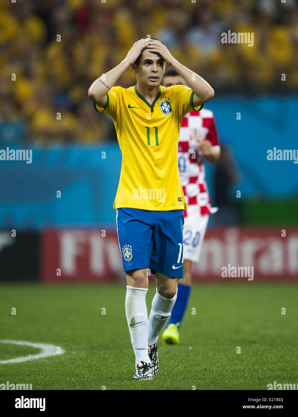 Sao Paulo, Brazil. 12th June, 2014.  Oscar in the match between Brazil and Croatia in the group stage of the 2014 World Cup, for the group A match at the Arena stadium in Sao Paulo on June 12, 2014 Photo:. Urbanandsport/Nurphoto Credit:  Urbanandsport/NurPhoto/ZUMAPRESS.com/Alamy Live News Stock Photo