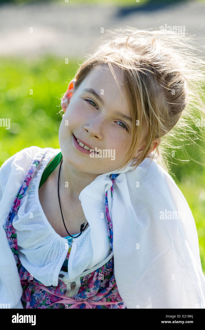 Russia, Portrait of girl at Kizhi Island Stock Photo