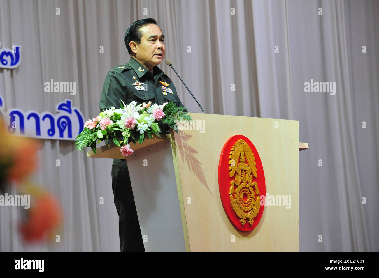 Bangkok, Thailand. 13th June, 2014. Chief of the National Council for Peace and Order (NCPO) Prayuth Chan-ocha speaks at the budget meeting with government agencies in Bangkok, Thailand, June 13, 2014. © Rachen Sageamsak/Xinhua/Alamy Live News Stock Photo