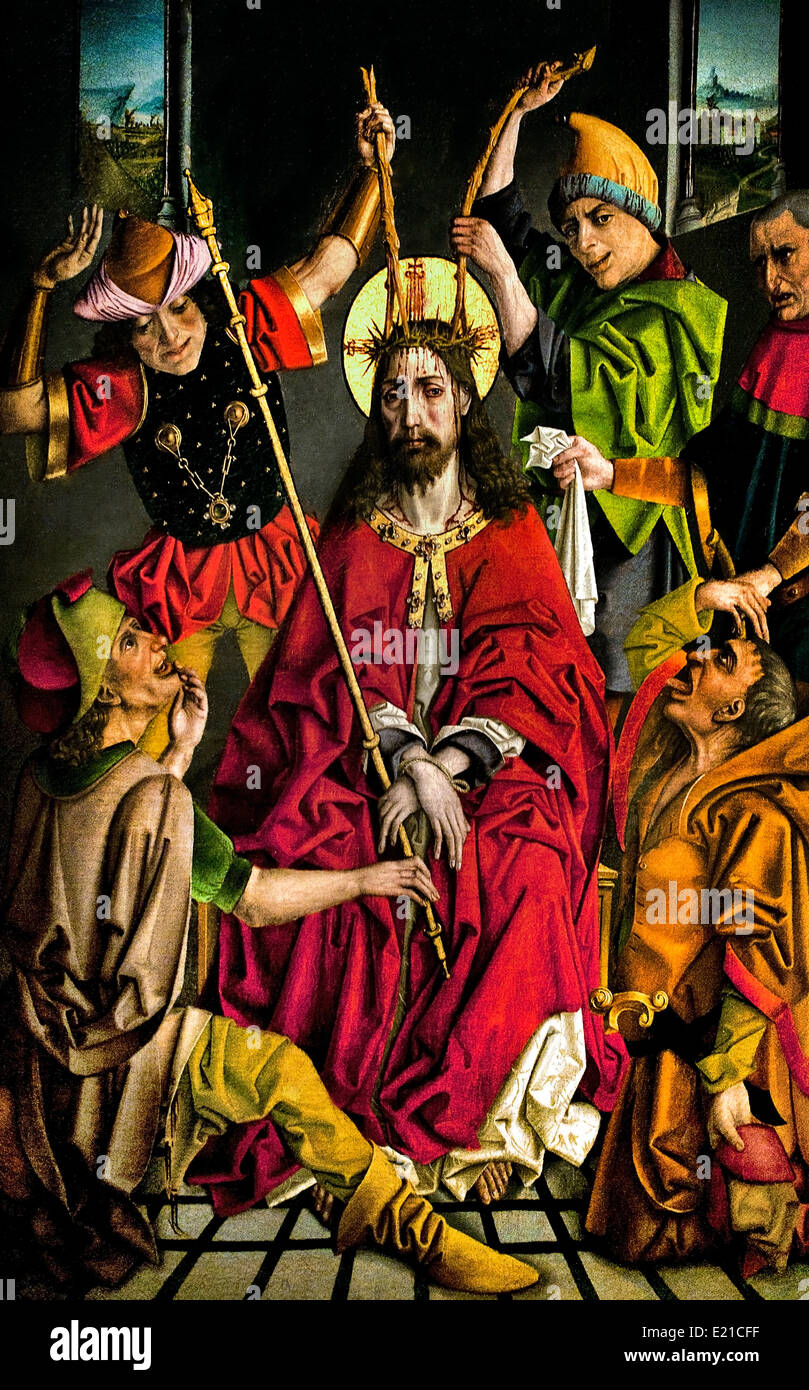 Christ crowning with Thorns and Mockery 1500 Master of the Sisla Spanish Stock Photo