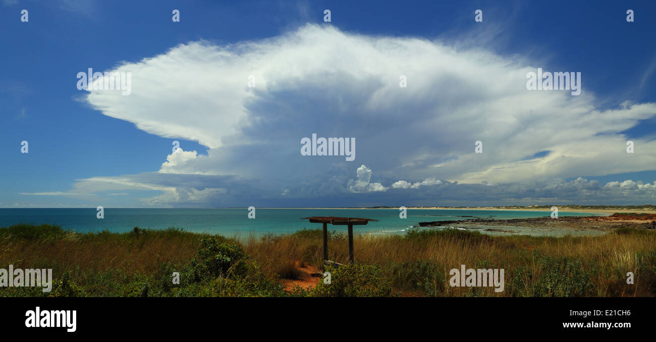 A glorious late-summer thunderstorm building over Cable Beach, Broome - Western Australia. Stock Photo