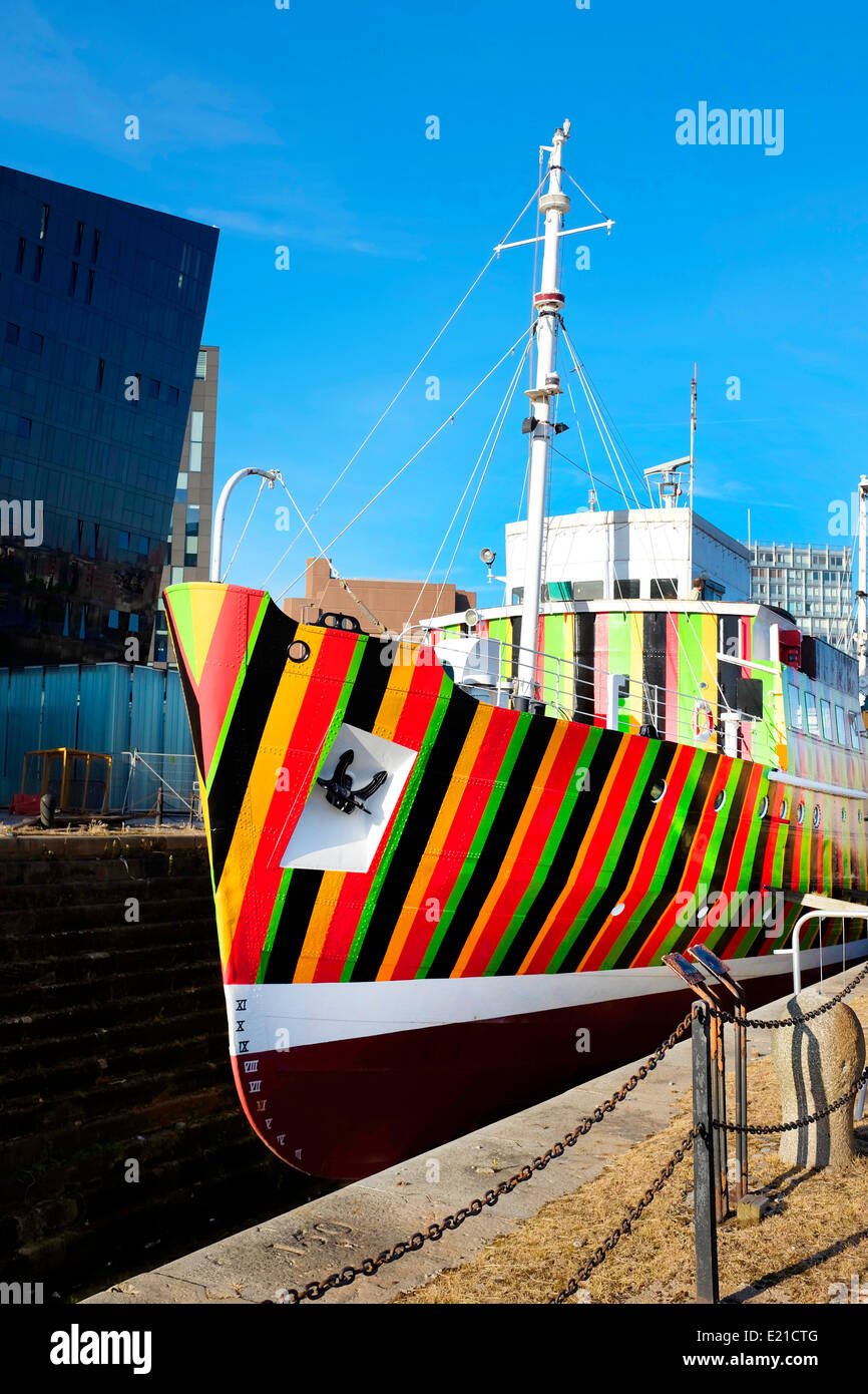 Liverpool UK 12th June 2014. Liverpool Biennial 2014 artist Carlos Cruz-Diez has created Dazzle Ship; painting the ship named Edmund Gardner in bright colours Credit:  GeoPic / Alamy Live News Stock Photo