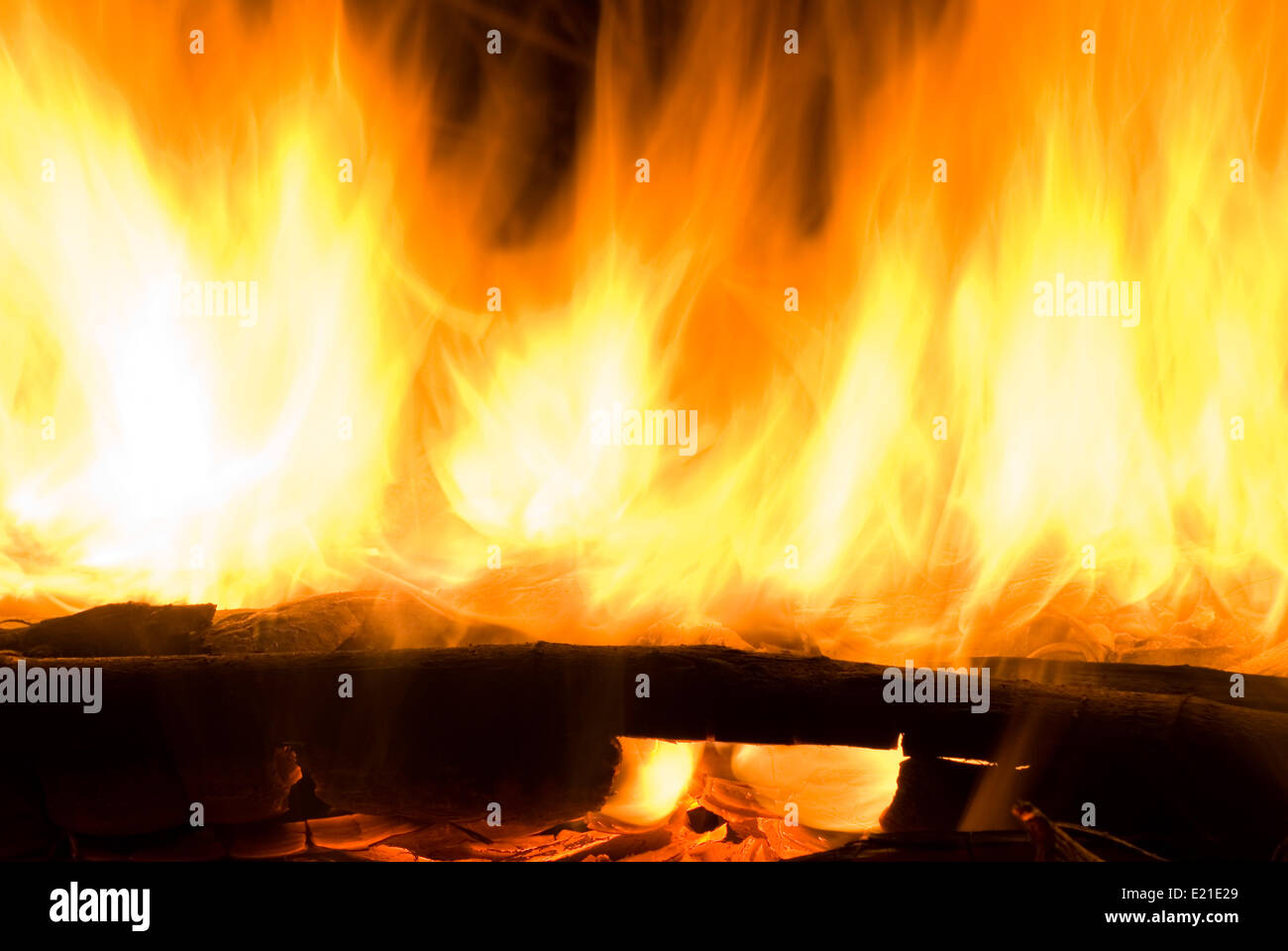 Fire Flames In Campfire Stock Photo - Alamy