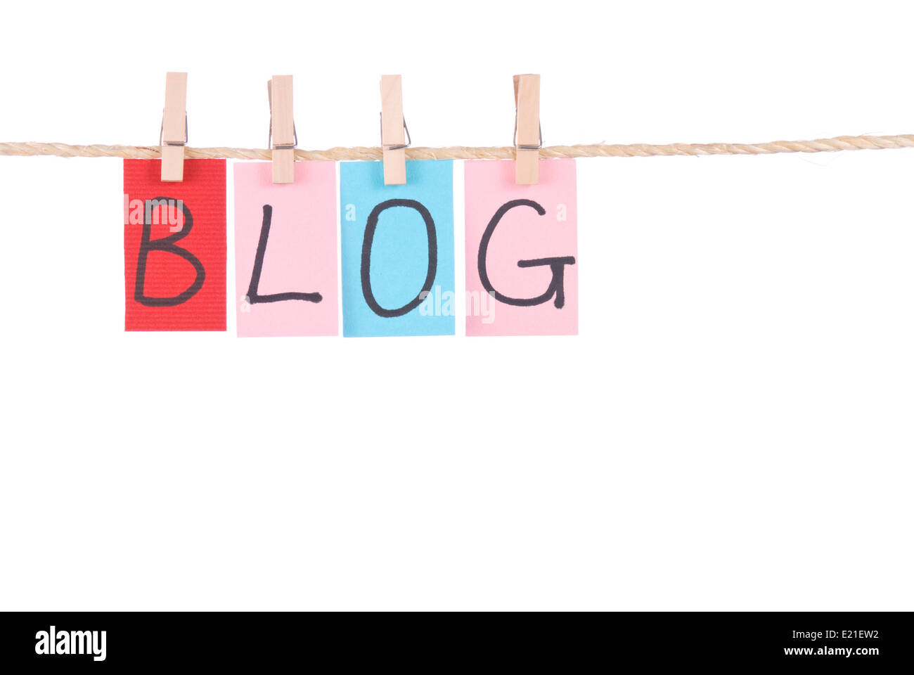 Blog, Colorful words hang on rope Stock Photo Alamy
