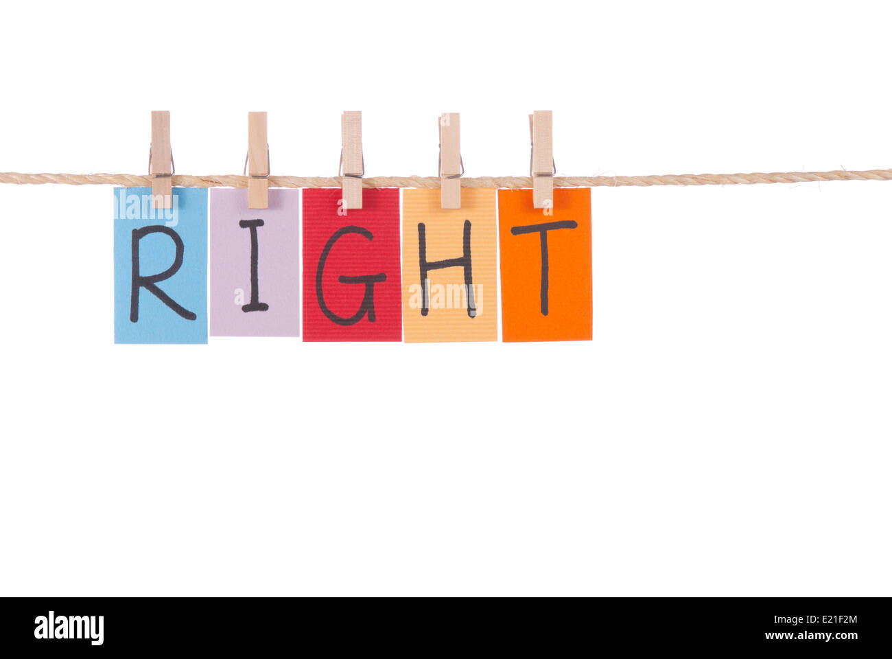 Right, Wooden peg and colorful words Stock Photo Alamy